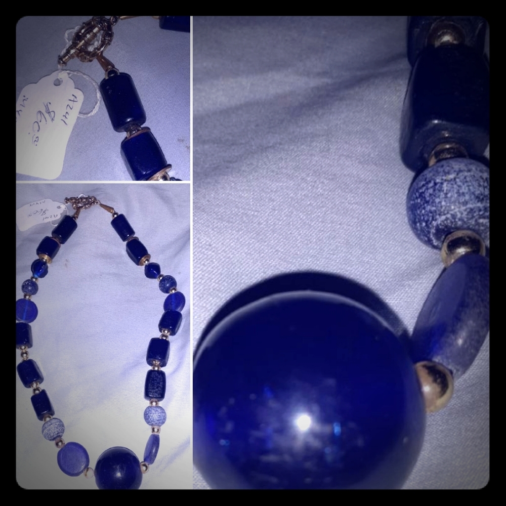 Lapis Lazuli & Brught blue Cszech glass Necklace